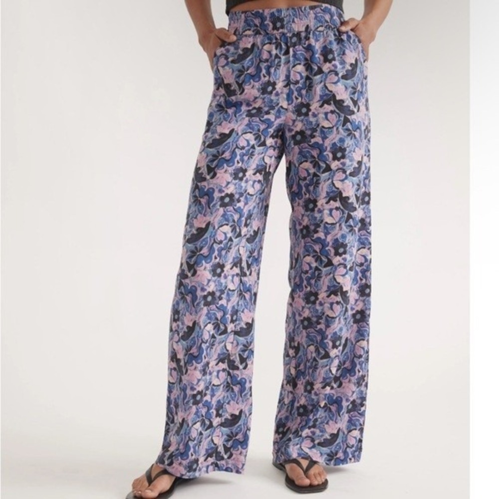 Marine Layer Wide Leg Pants Womens Small Blue Purple Floral High Rise Flowy Boho
